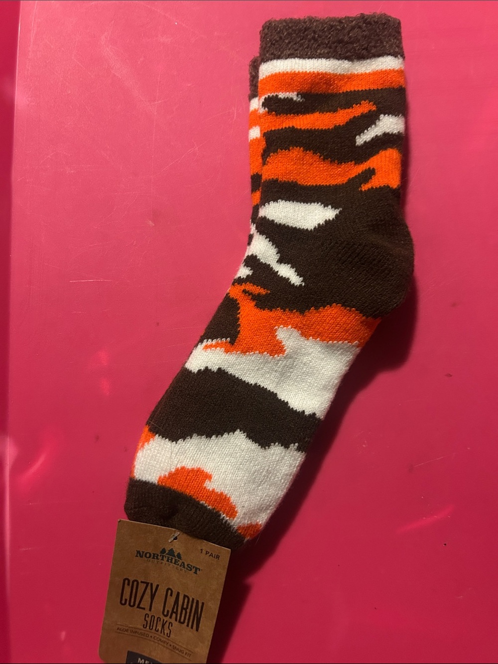 Cozy Cabin by Northeast Men's Crew Socks - Brown, Orange & White
